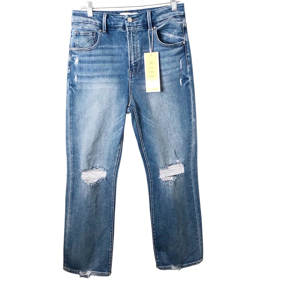 Risen NWT Women's High-Rise Distressed Ankle Jeans Medium Wash Size 13/31